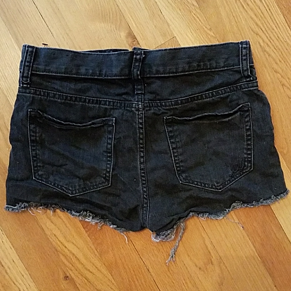 Express Distressed Ripped Black Denim Shorts - Picture 2 of 4